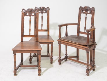 3 Renaissance Style Walnut Chairs