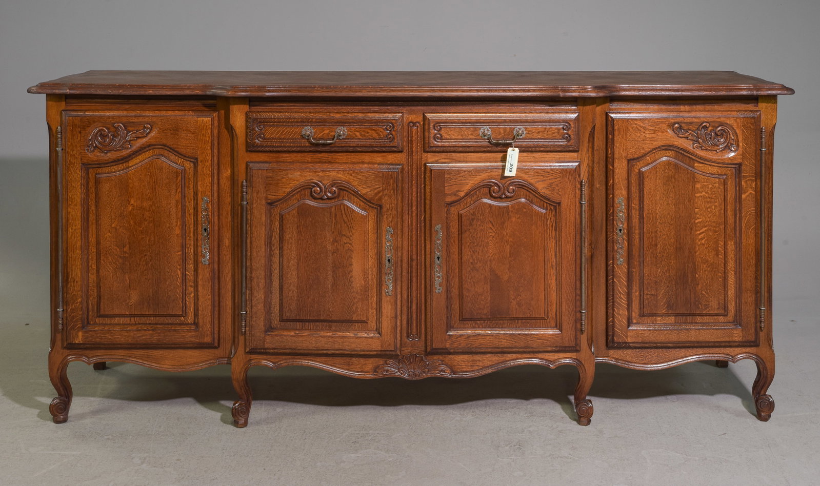 Country French Oak Parquet Top Sideboard: French Louis XV / Country French Style Oak Parquet Top Sideboard / Enfilade - 40 in tall x 86.5 x 24