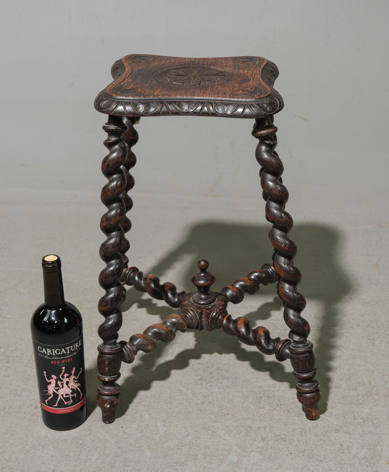British Carved Oak Barley Twist Stool c.1920's (1 of 3)