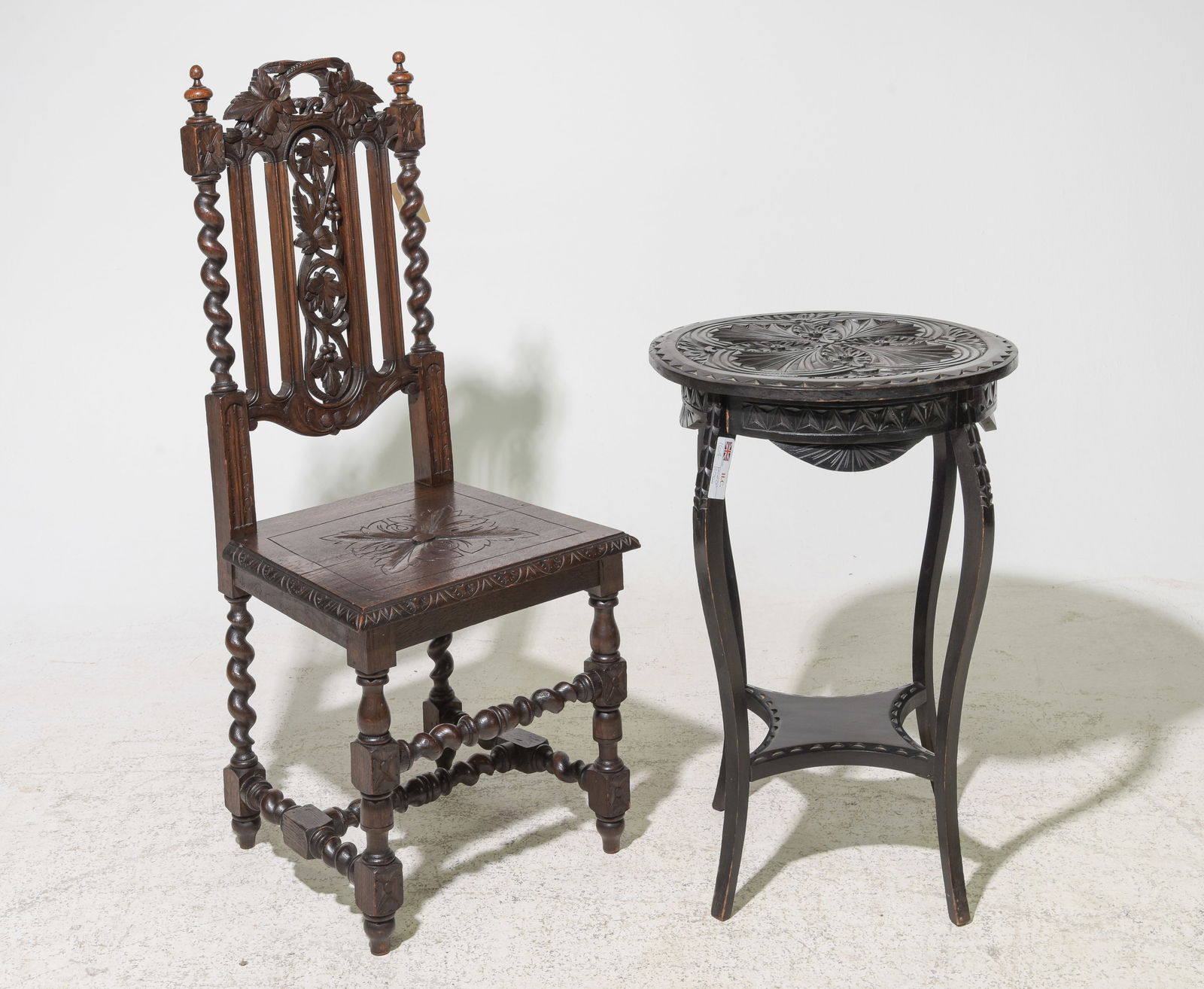 British Carved Oak Barley Twist Chair & Side Table (1 of 4)