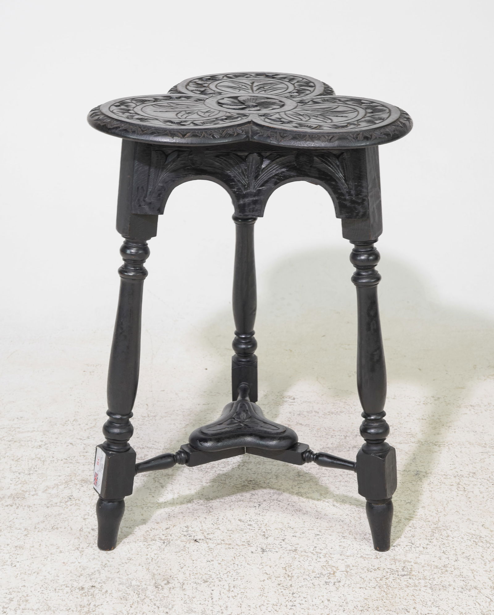 British Dark Carved Oak Clover Leaf Top Table (1 of 3)