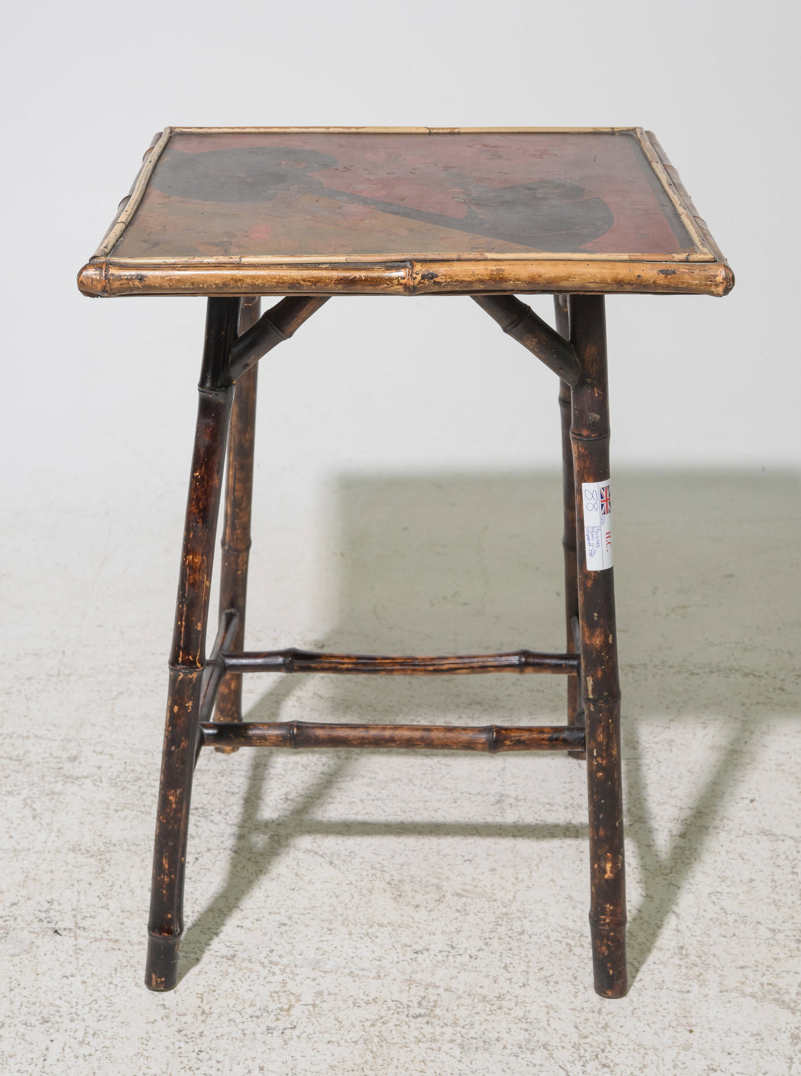 Bamboo Occasional Table with Lacquered Top: Bamboo Occasional Table with Lacquered Top - 27 in tall x 19 x 19