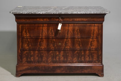 Louis Philippe Style Flame Mahogany Marble Top Chest