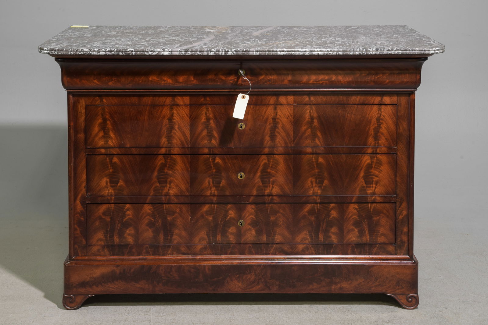 Louis Philippe Style Flame Mahogany Marble Top Chest