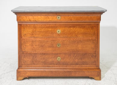 Louis Philippe Style Grey Marble Top Four Drawer Chest