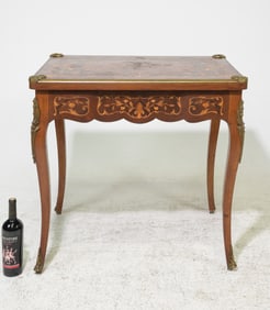French Marquetry Inlaid Flip Top Game Table with Ormolu