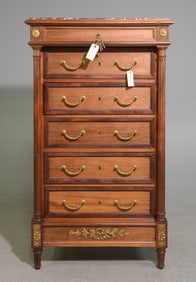 Louis XVI Style Marble Top Semaniere / 7 Drawer Chest