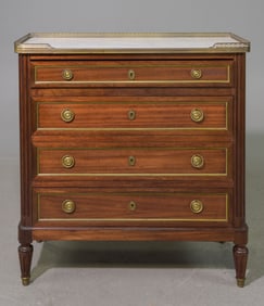 Louis XVI Style White Marble Top Chest with Gallery