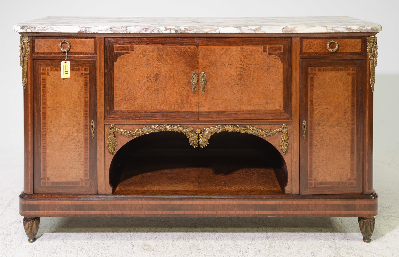 Louis XVI Style Marble Top Sideboard with Gilded Ormolu: French Louis XVI Style Marble Top Sideboard / Enfilade with Gilded Ormolu - 41.5 in tall x 69 x 23.5