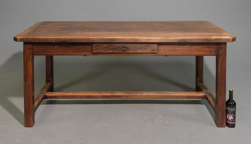 French Solid Beech Wood Farmhouse Table with Drawer