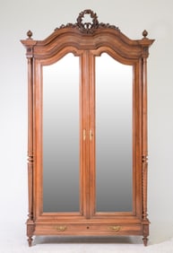 Louis XVI Style Walnut Double Mirror Door Armoire