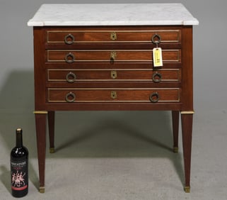 Louis XVI Style White Marble Top Silver Chest