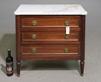 Louis XVI Style Small White Marble Top Chest / Bedside