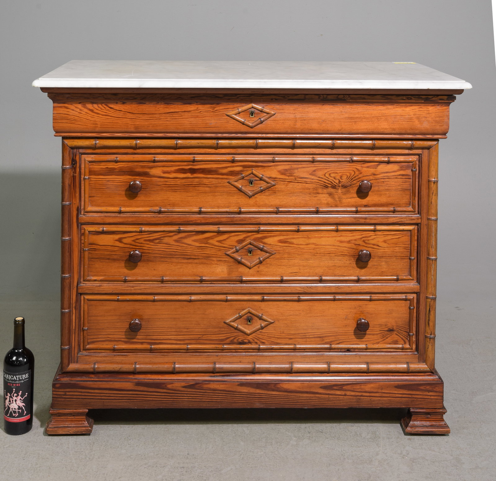French Faux Bamboo White Marble Top 4 Drawer Chest (1 of 5)