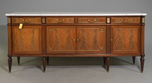 Louis XVI Style White Marble Top Mahogany Sideboard
