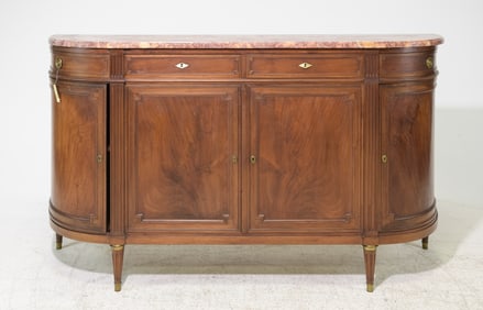 Louis XVI Style Marble Top Curved Mahogany Sideboard