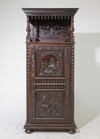 French Breton Style Finely Carved Chestnut Bonnetiere