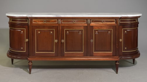 Louis XVI Style Marble Top Curved Mahogany Sideboard