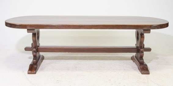 French Solid Oak Trestle Base Monastery Oval Table