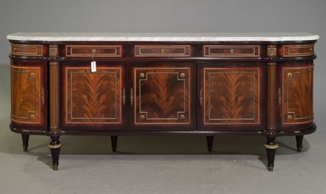Louis XVI Style Marble Top Curved Mahogany Sideboard