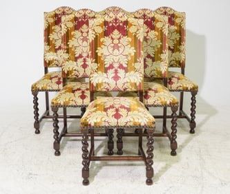 Set of 6 Louis XIII Style Barley Twist Oak Chairs
