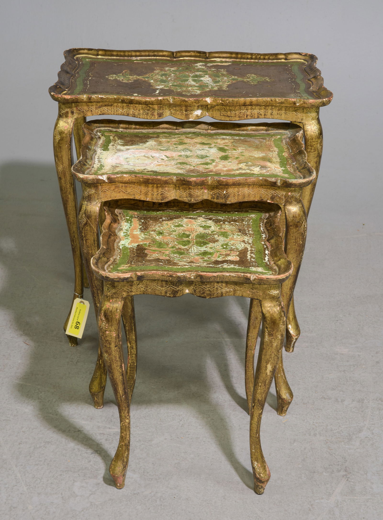 Florentine Nest of Three Tables: Florentine Nest of Three Tables - 23 in tall x 22 x 14, 20 in tall x 17.5 x 13 and 17 in tall x 13 x 13