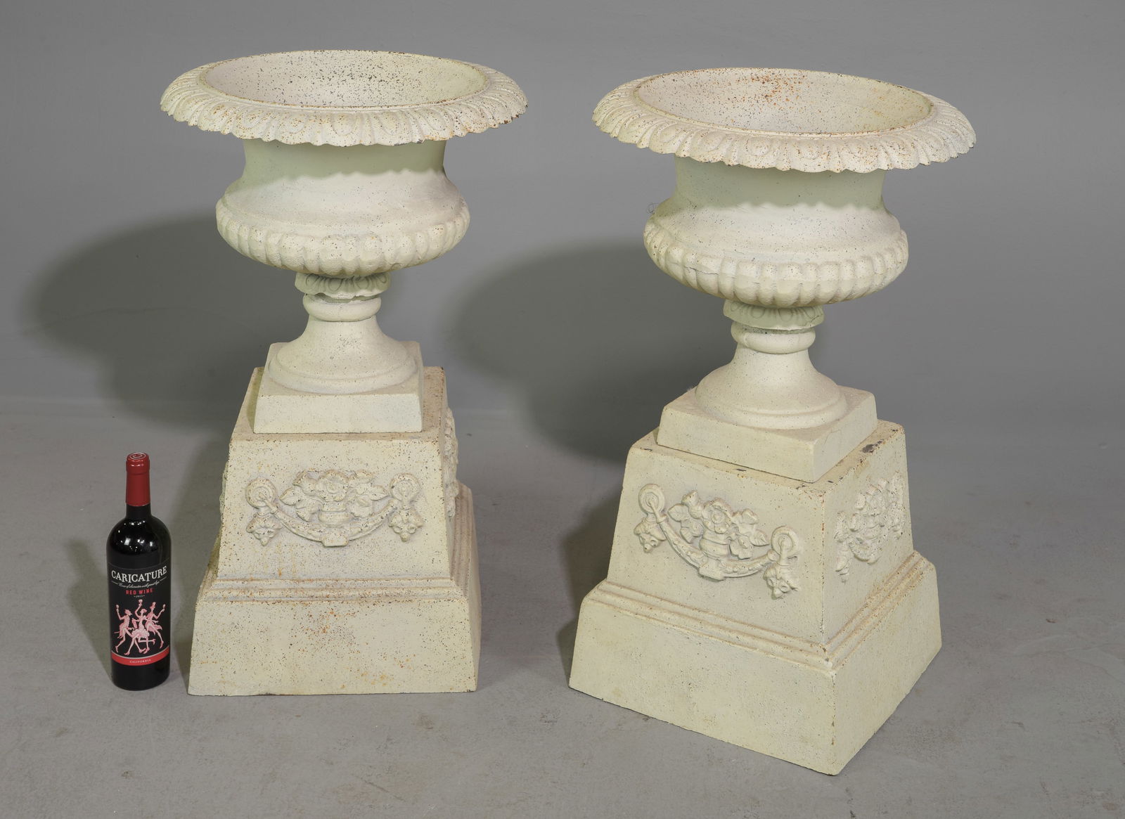 Pair of Painted Cast Iron Planters on Plinth Bases (1 of 5)