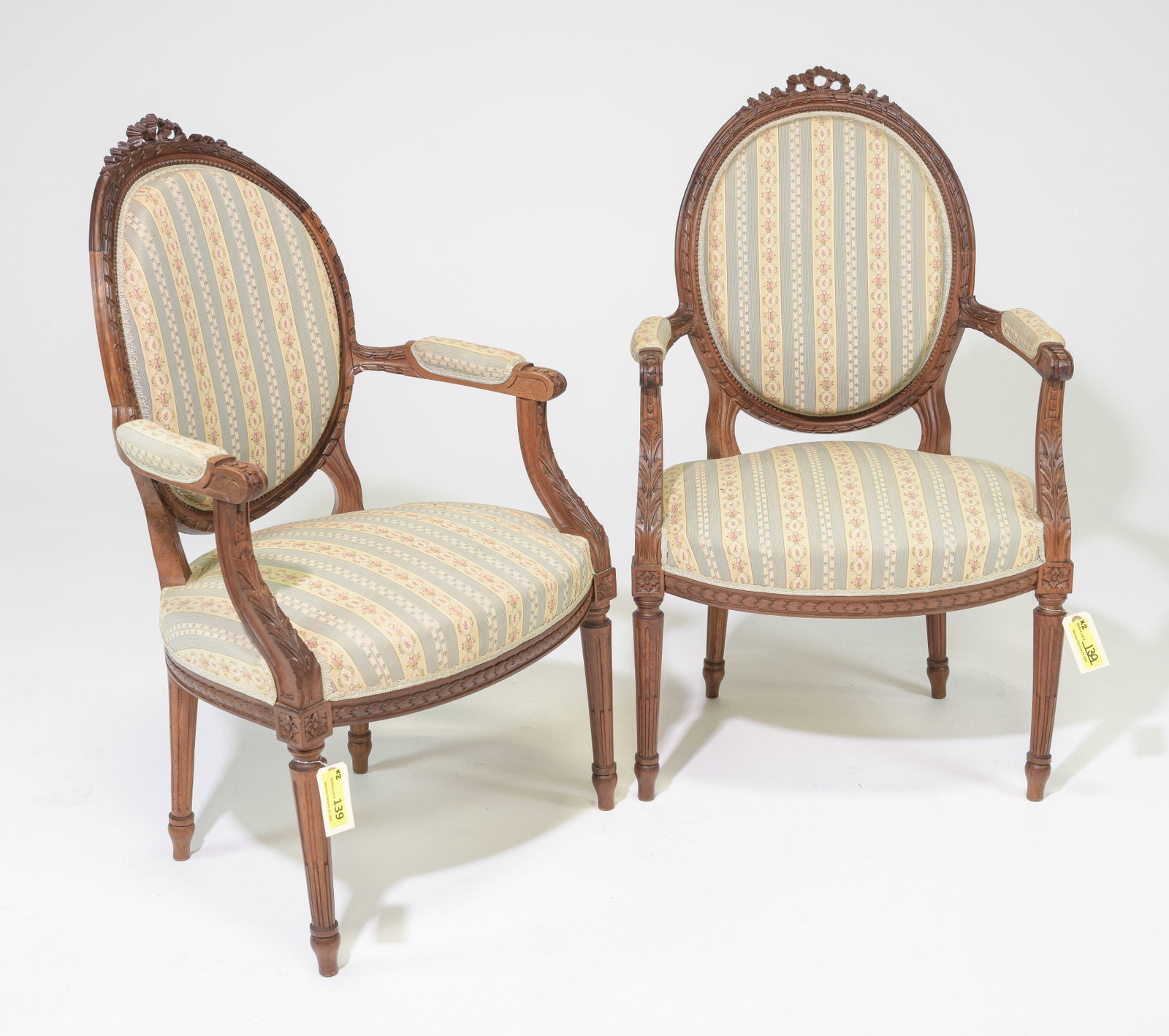 Louis XVI Style Pair of Balloon Back Chairs: French Louis XVI Style Pair of Balloon Back Chairs - 38 in tall x 24 x 20 each with a seat height of 17 inches