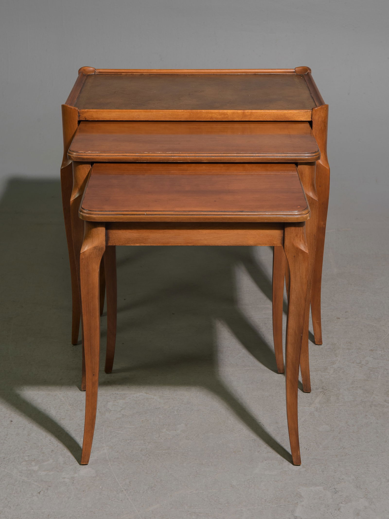 English Walnut Leather Top Nest of 3 Tables (1 of 5)