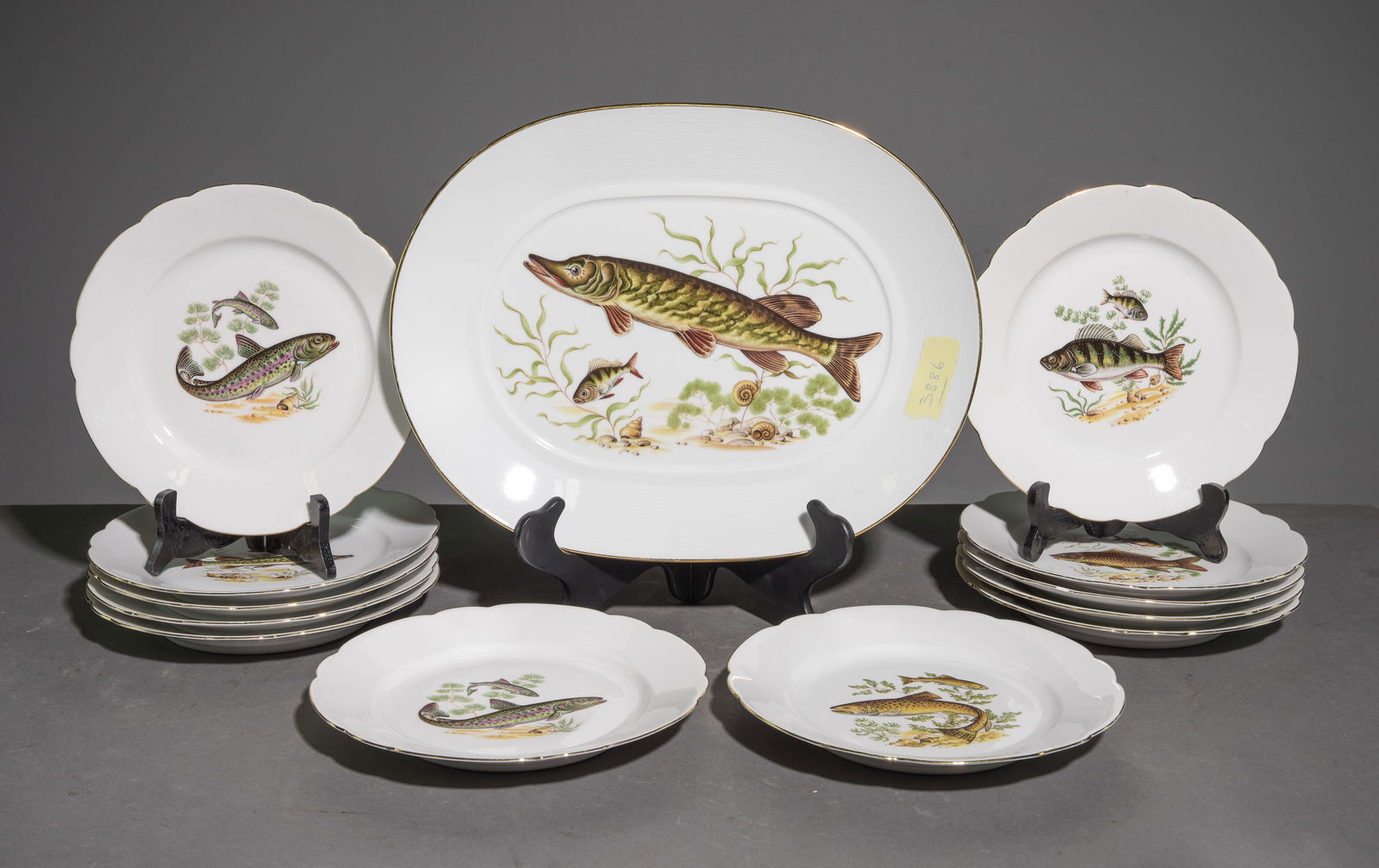13pc French Fish Plate Set - Platter & 12 Plates #2 (1 of 6)