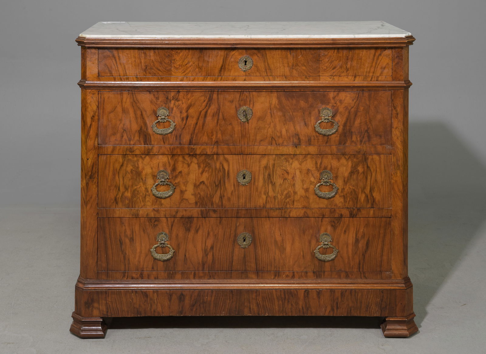 Louis Philippe Style White Marble Top Walnut Chest (1 of 8)
