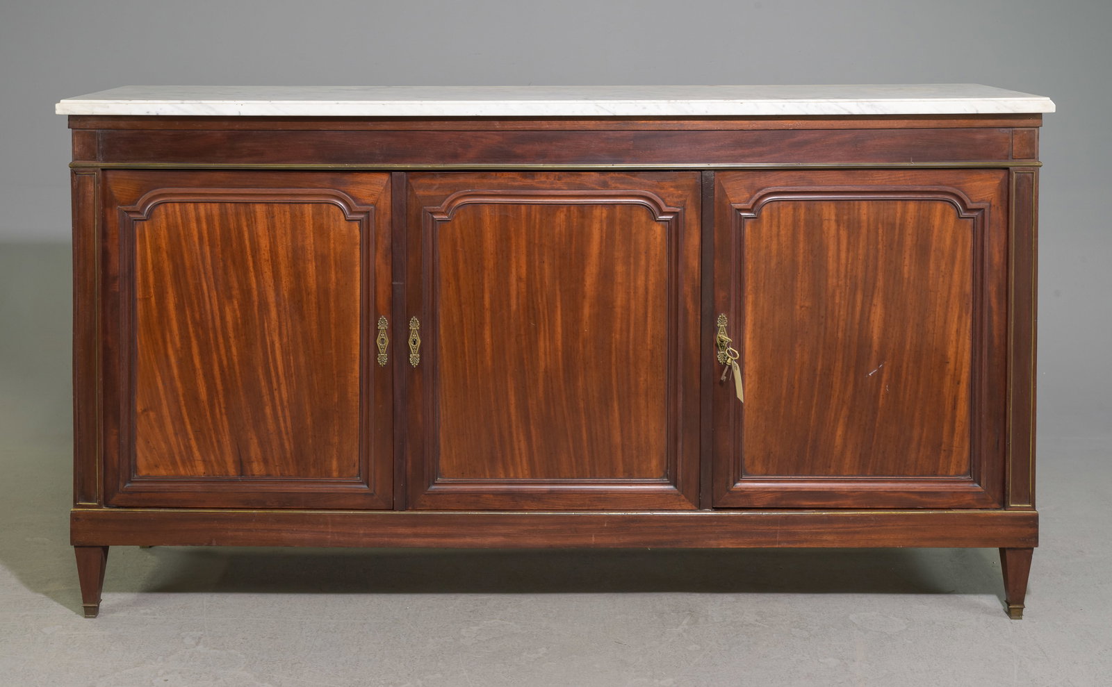 Louis XVI Style White Marble Top Mahogany Sideboard #1: French Louis XVI Style White Marble Top Mahogany Sideboard / Enfilade - 43 in tall x 80 x 20