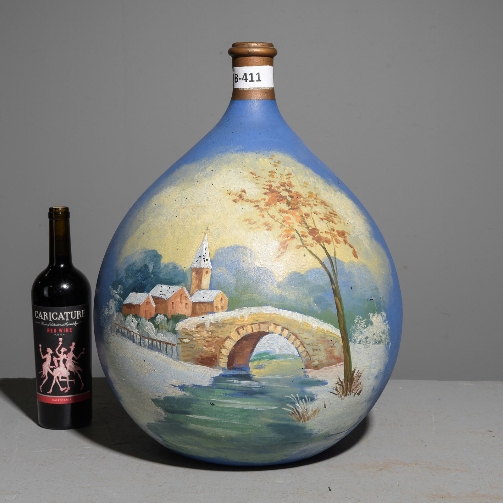 Hand Painted Glass Demijohn / Bottle: Hand Painted Glass Demijohn / Bottle - 20 in tall x 15 inch diameter