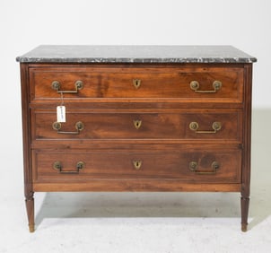 Louis XVI Style Grey Marble Top Three Drawer Chest #1