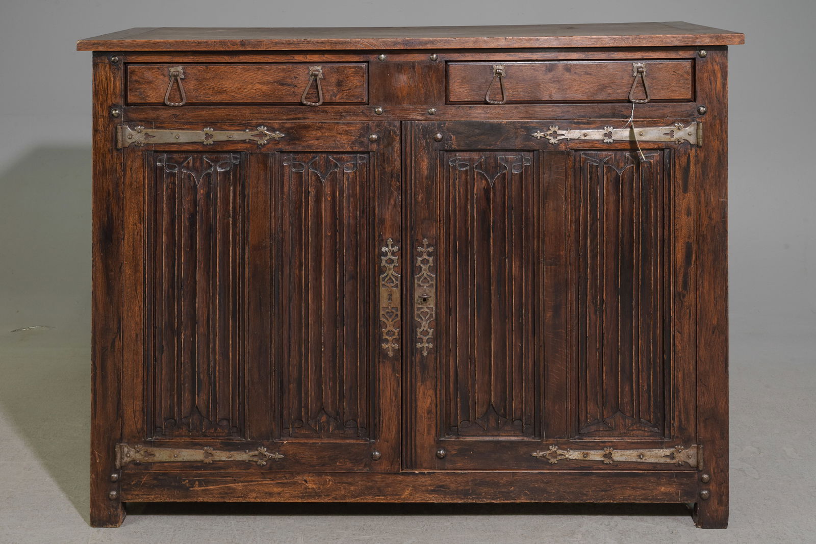 French Solid Oak Buffet with Linen Fold Paneling (1 of 7)