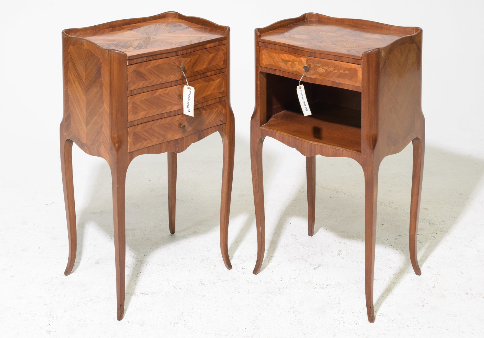 2 Louis XV Style Inlaid Occasional Chests / Nightstands: 2 French Louis XV Style Inlaid Occasional Chests / Nightstands - 29.5 in tall x 15.5 x 12.5 each