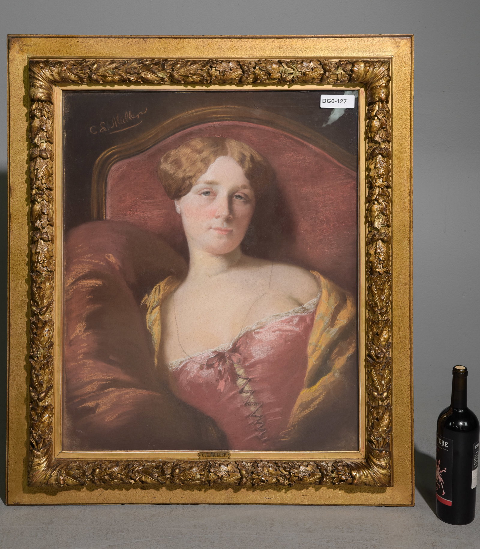 19th Century Framed Portrait by Muller: 19th Century Framed Portrait by Muller - 37 in tall x 32 x 4, The work itself is 29.5 x 23.5