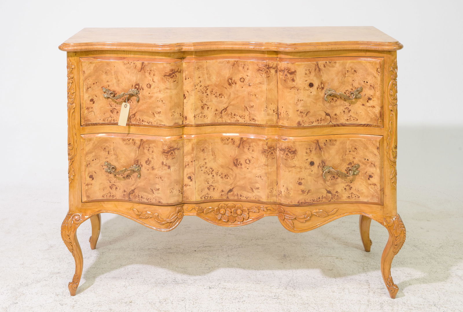 Burled Serpentine Front Two Drawer Chest (1 of 5)