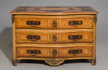 French Marquetry Inlaid Walnut Three Drawer Chest