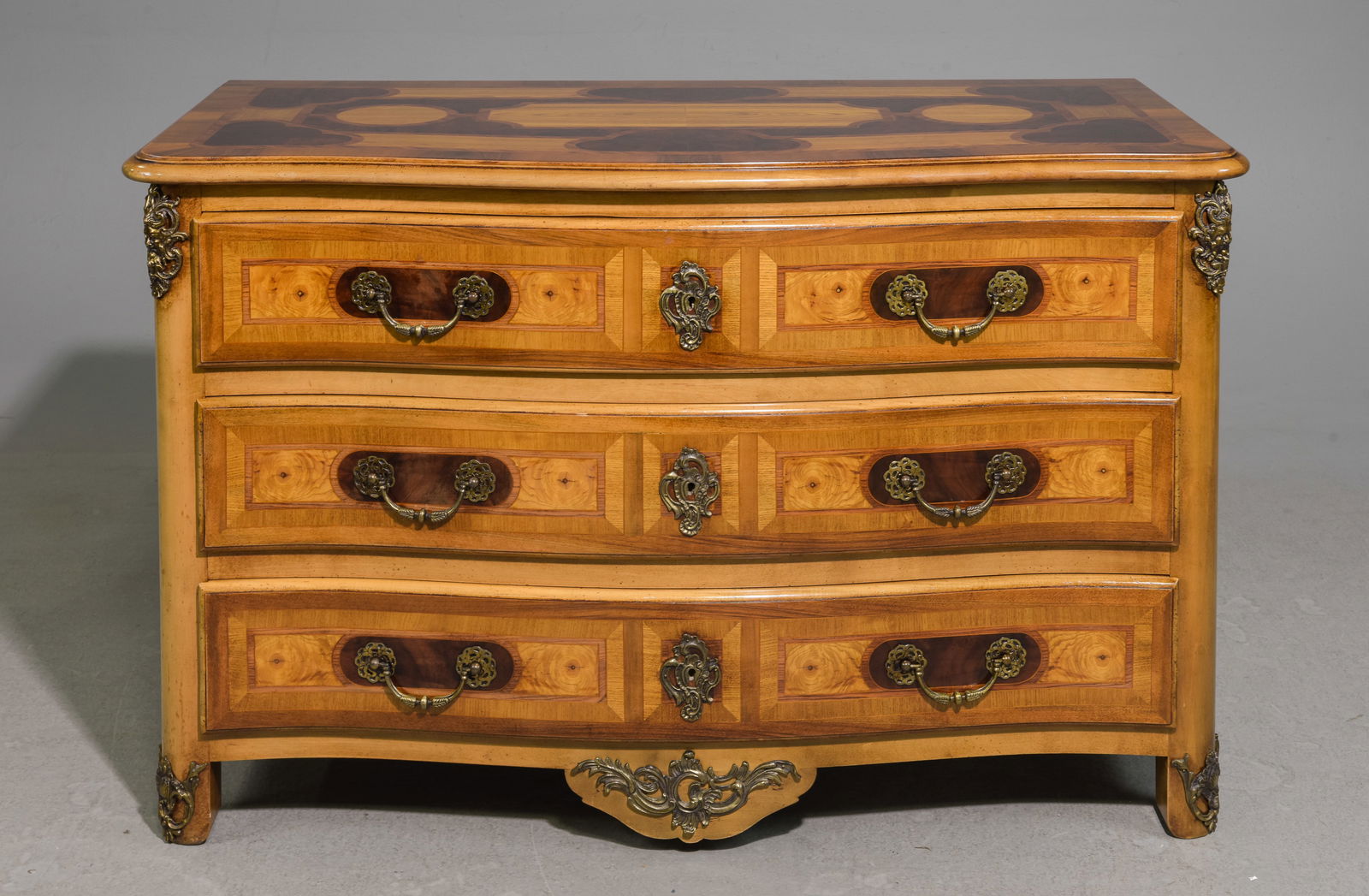 French Marquetry Inlaid Walnut Three Drawer Chest