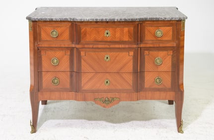 French Grey Marble Top Three Drawer Chest