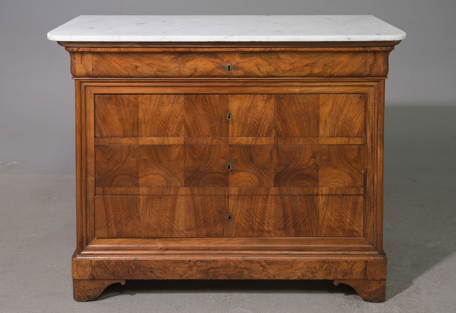 Louis Philippe Style White Marble Top Walnut Chest (1 of 7)