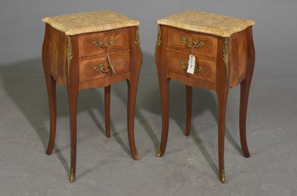 Louis XV Style Pair of Marble Top Occasional Chests #1