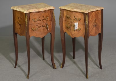 Louis XV Style Pair of Marble Top Occasional Chests #2
