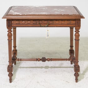 Louis XVI Style Inset Marble Top Walnut Table