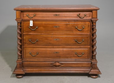 French Inset Marble Top Chest with Twisted Columns