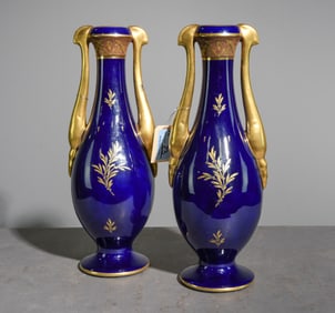 Napoleon III Style Blue Cobalt Glazed Vases