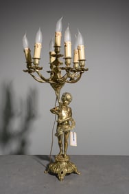 French Gilded Bronze Cherub Figural Lamp