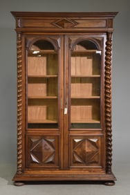 Louis XIII Style Double Door Walnut Bookcase