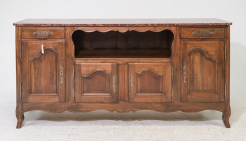 Louis XV Style Red Marble Top Walnut Sideboard